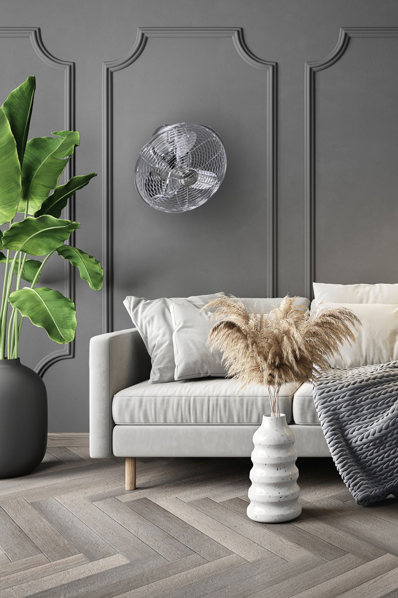 17" Kaye  Polished Chrome Cage Oscillating Wall Fan with Wall Control