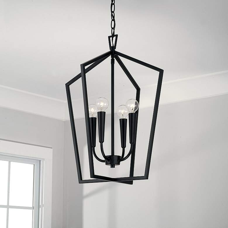 Image 1 17" W x 22" H 4-Light Foyer in Matte Black