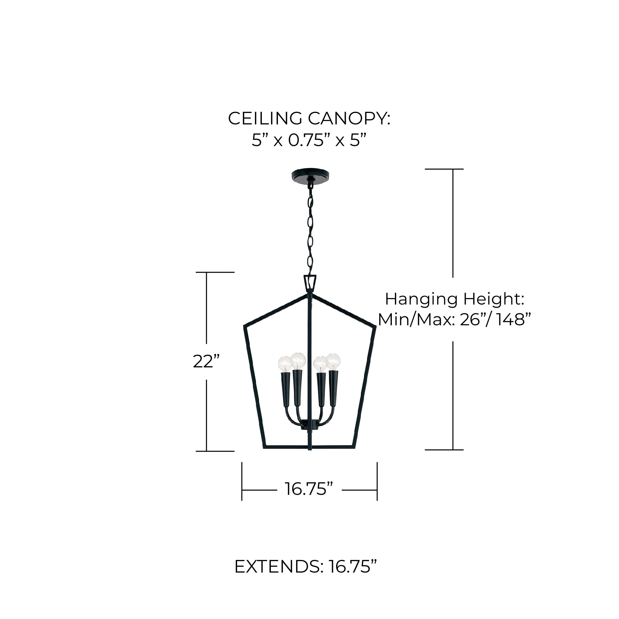 Image 5 17" W x 22" H 4-Light Foyer in Matte Black more views