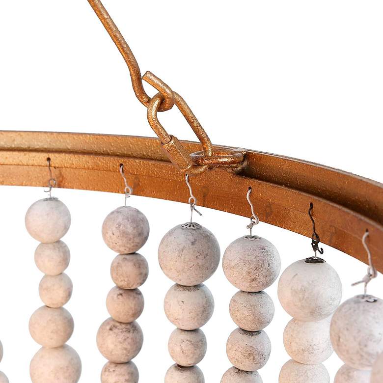 Image 2 17" Wide 3-Light Brass Wood Beaded Wheel Chandelier more views
