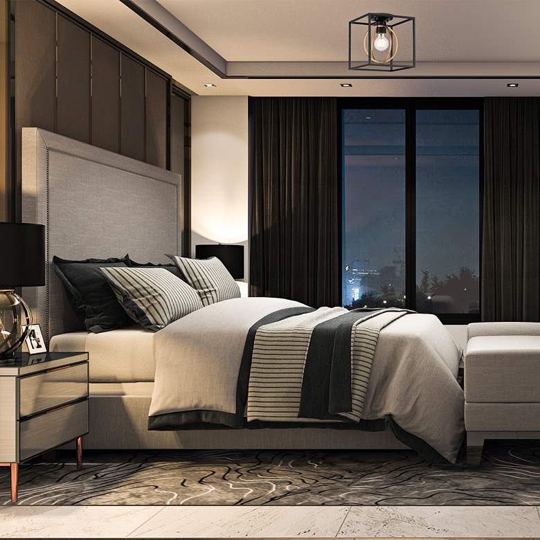 Image 1 Kew Gardens 10"W Matte Black and Satin Brass Ceiling Light in scene