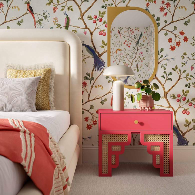 Image 1 TOV Furniture Suzie 26" Wide Coral Pink Wood 1-Drawer Nightstand in scene
