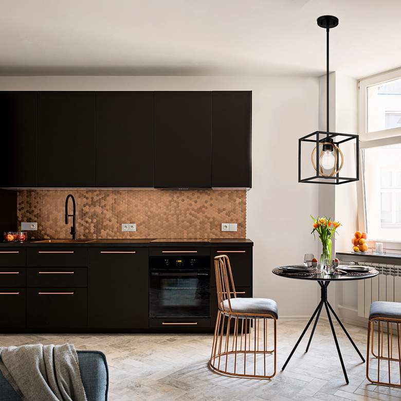 Image 1 Kew Gardens 8 1/2"W Matte Black Convertible Mini Pendant in scene