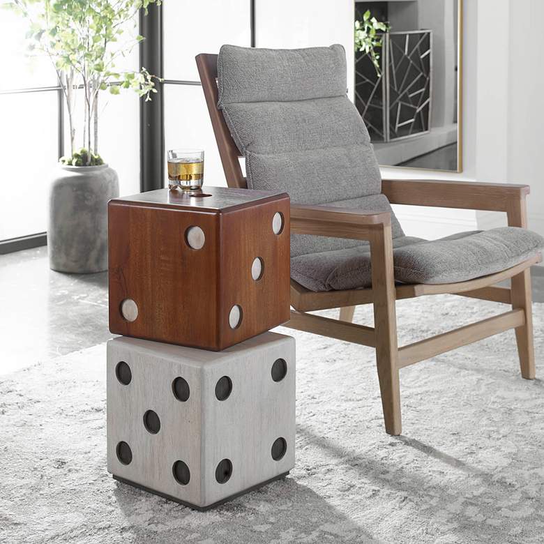 Image 1 Roll the Dice 15" Wide Wood Tone Whitewashed Accent Table in scene