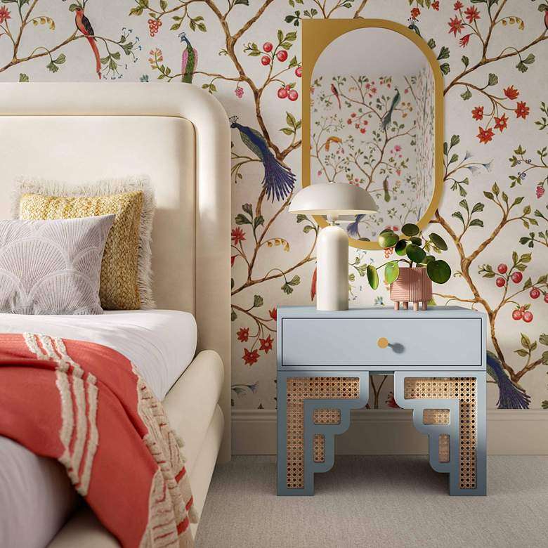 Image 1 TOV Furniture Suzie 26" Modern Patel Blue Wood 1-Drawer Nightstand in scene