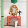 1_TOV Suzie 45" Wide Coral Pink Wood Woven Rattan Console Table in scene