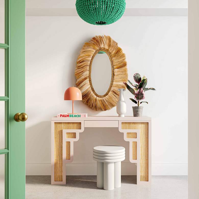 Image 1 TOV Suzie 45" Wide Cream Wood Woven Rattan Console Table in scene
