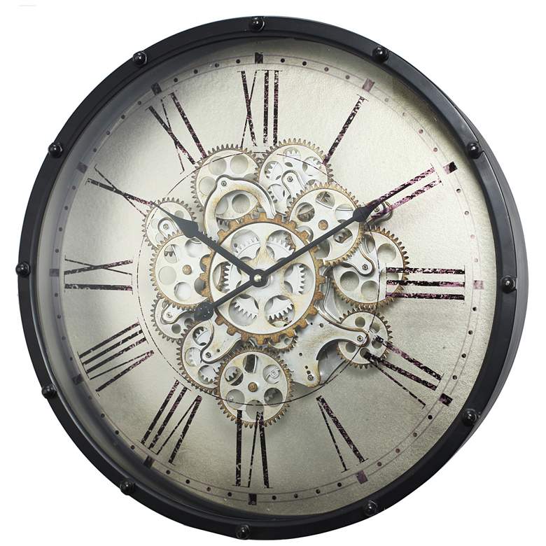 Image 1 18.1 inch Black Roman Numeral Gear Wall Clock