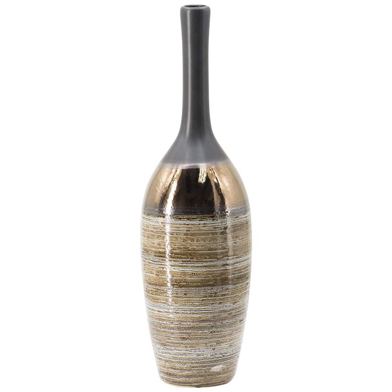 Image 1 18.9 inch Black and Copper Textured Bottle Neck Vase