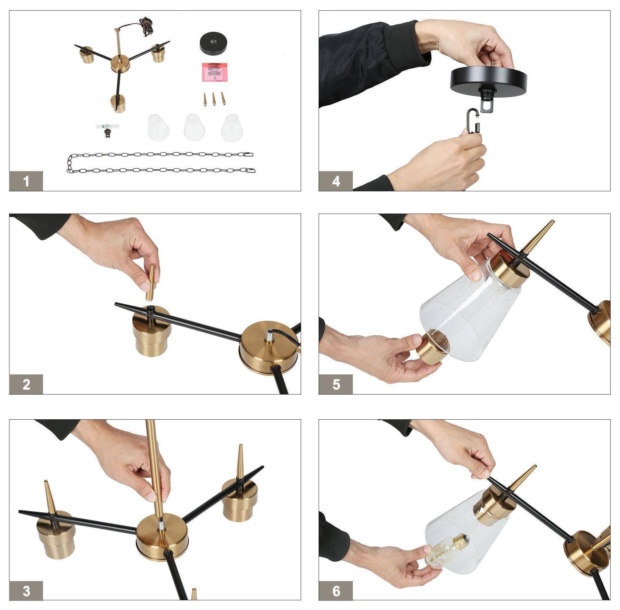 Image 7 18.9" Wide 3-Light Black Brass Glass Island Chandelier more views