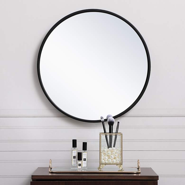 Image 1 18-in W x 18-in H Metal Frame Round Wall Mirror in Black