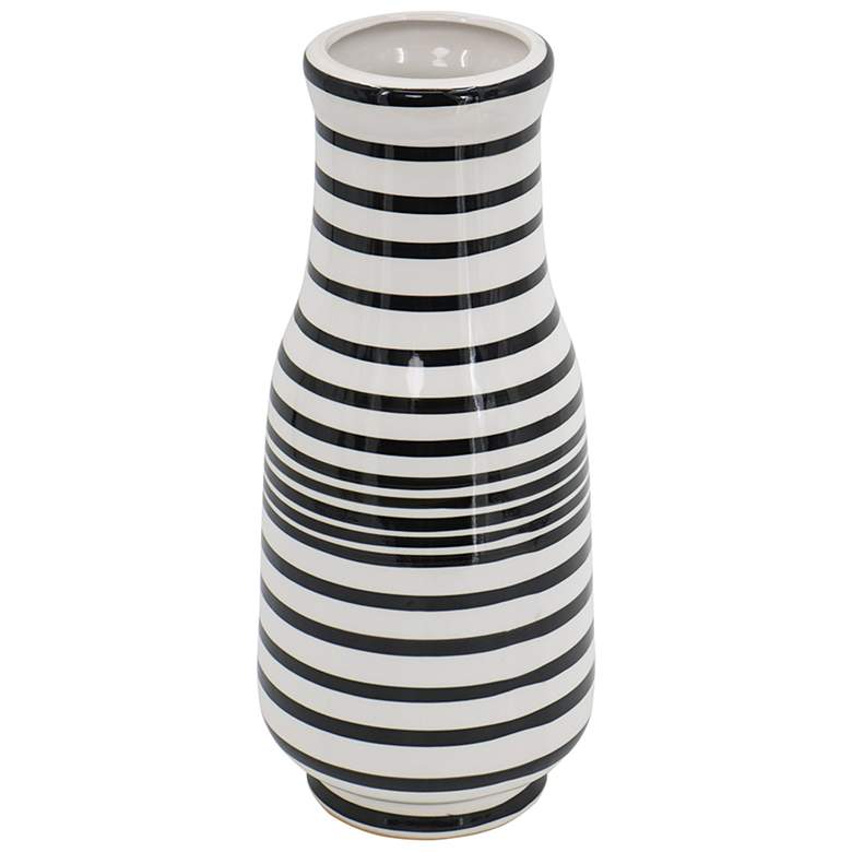 Image 1 18" Black and White Striped Hand Painted Vase
