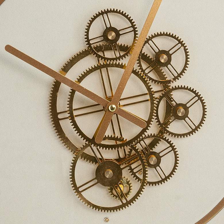 Image 2 18" Glass Covered Gold & White Gear Wall Clock more views