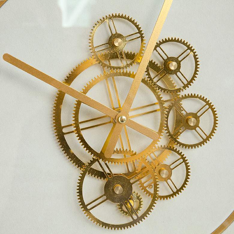 Image 5 18" Glass Covered Gold & White Gear Wall Clock more views