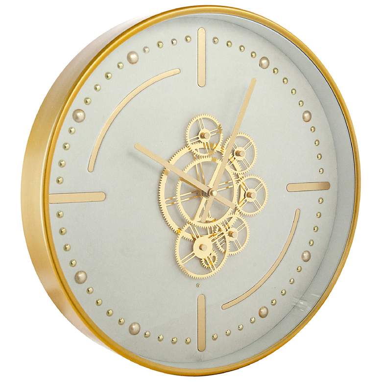 Image 7 18" Glass Covered Gold & White Gear Wall Clock more views