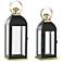 18" High Matte Black and Polished Gold Steel Lanterns - Set of 2