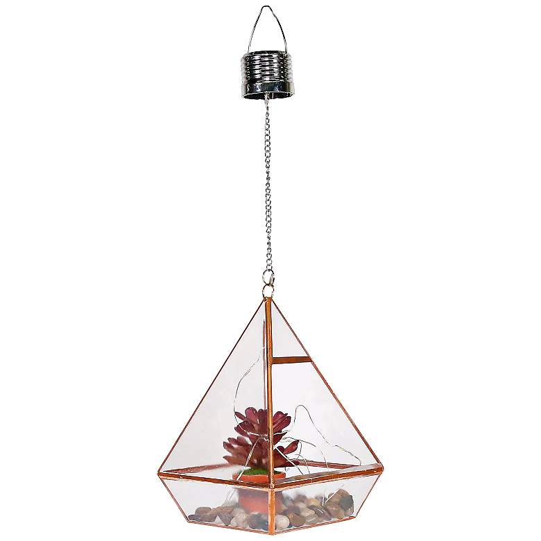Image 1 18 inch High Solar LED Hanging Terrarium with Red Succulent