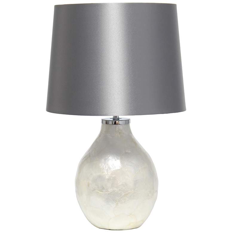 Image 1 18" Opalescent Pearl Table Lamp with Light Brown Shade, Pearl