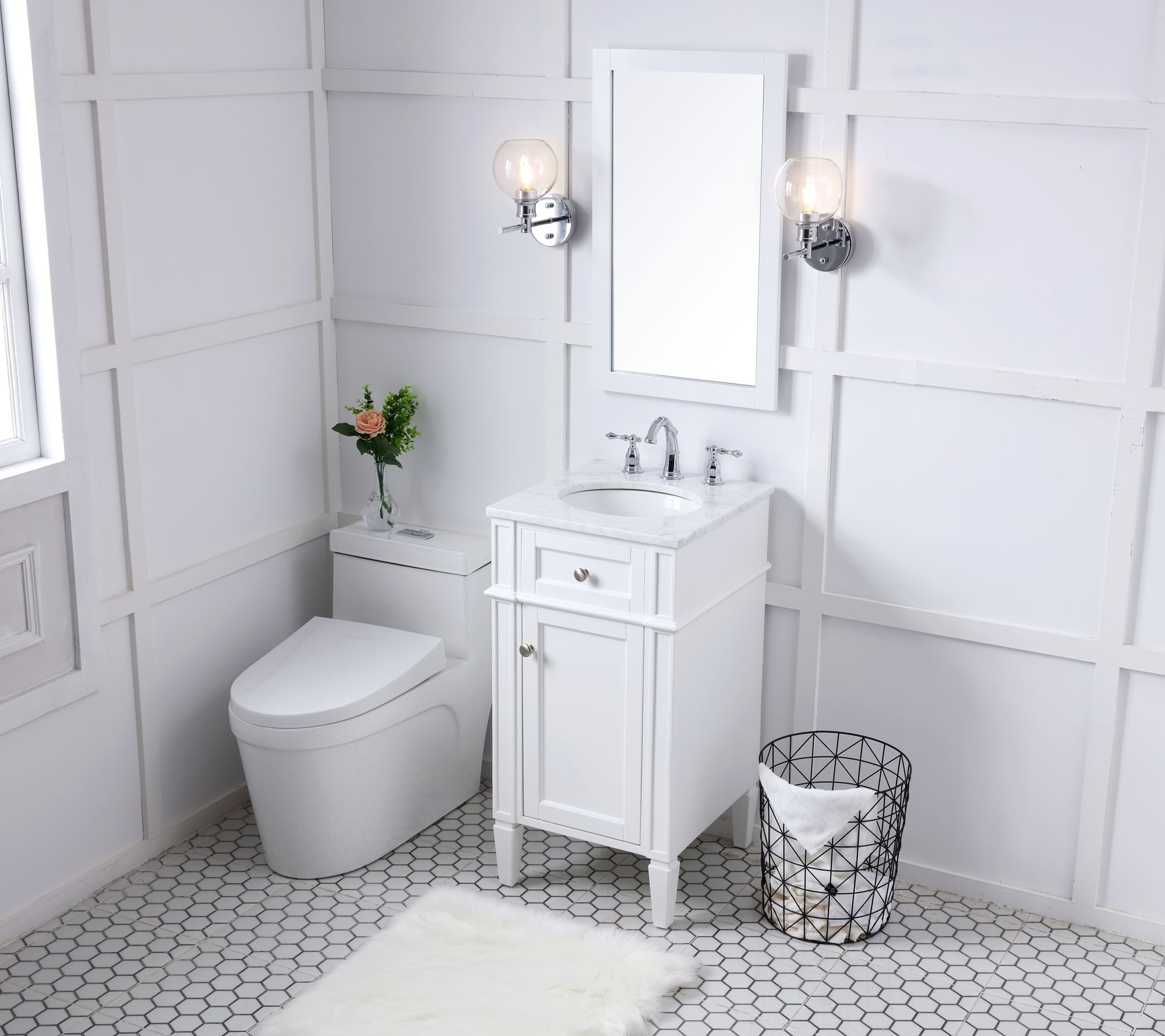 18 Inch Single Bathroom Vanity Set In White