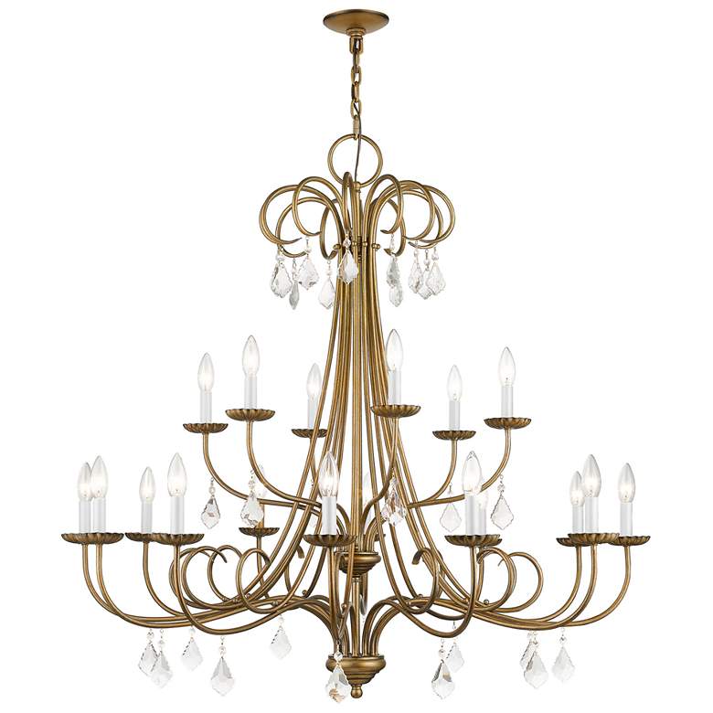 Image 1 18 Light Antique Gold Leaf Extra Large Chandelier with Clear Crystals