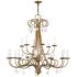 18 Light Antique Gold Leaf Extra Large Chandelier with Clear Crystals