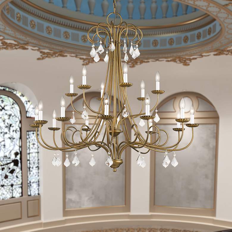 Image 1 18 Light Antique Gold Leaf Extra Large Chandelier with Clear Crystals