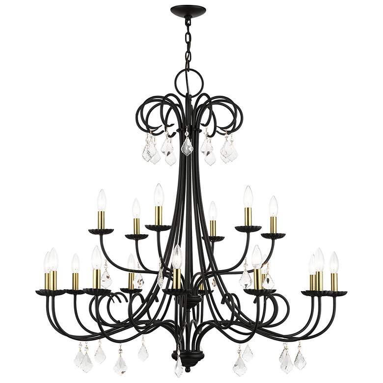 Image 1 18 Light Black Extra Large Chandelier with Antique Brass Finish Accents