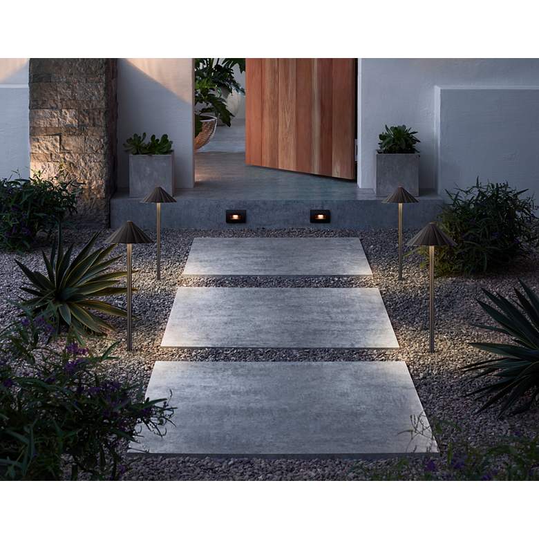 Image 1 LED Bronze Spot and Scalloped Path Light Landscape Kit in scene