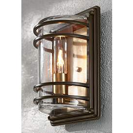 Image1 of Habitat 11" High Bronze and Warm Brass Outdoor Wall Light in scene