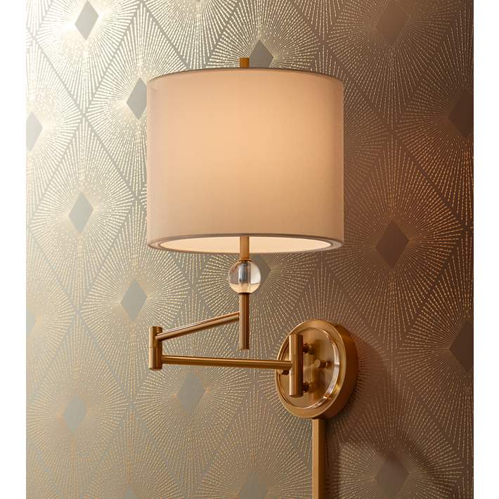 Possini Euro Design Kohle Brass and Acrylic Ball Swing Arm Plug-In Wall Lamp