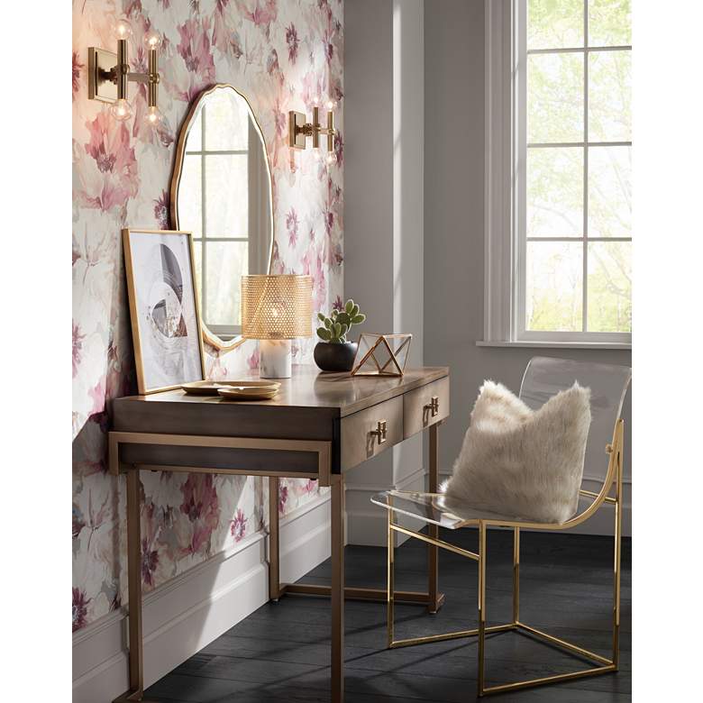 Image 1 Wheaton 49 1/2" Wide Gold and Wood Glam Modern Writing Desk in scene