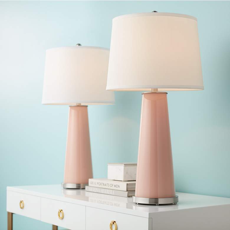 Image 1 Color Plus Leo 29 1/2 inch Mellow Coral Pink Glass Table Lamps Set of 2 in scene