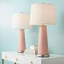Color Plus Leo 29 1/2" Mellow Coral Pink Glass Table Lamps Set of 2 in scene