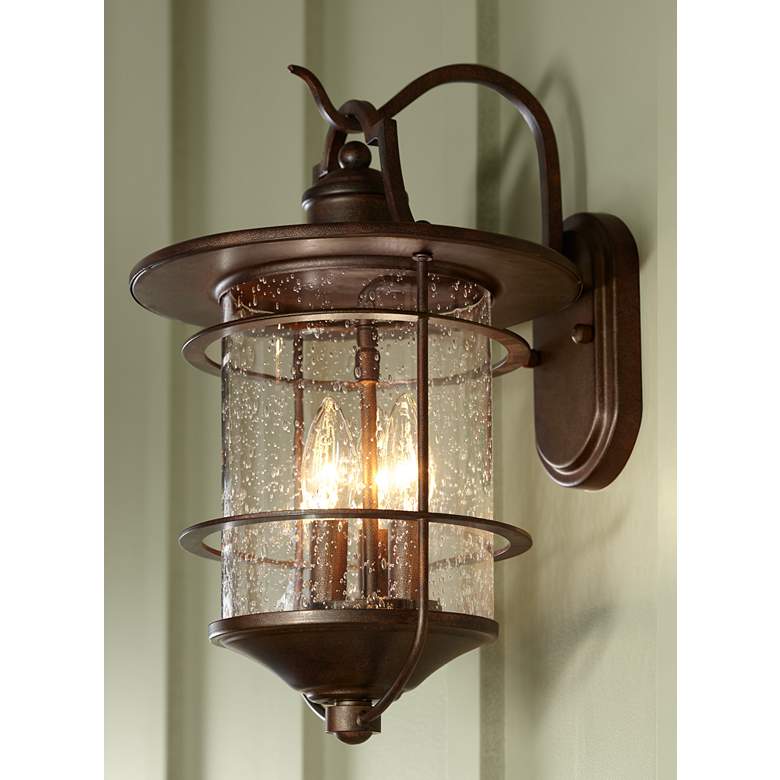 Image 7 Franklin Iron Casa Mirada 16 1/4 inch Bronze 3-Light Outdoor Wall Light in scene