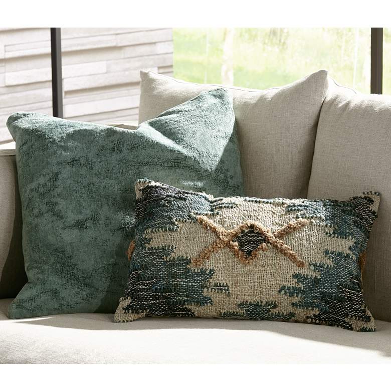 Image 4 Oliver Sage Green 22 inch Square Throw Pillow in scene