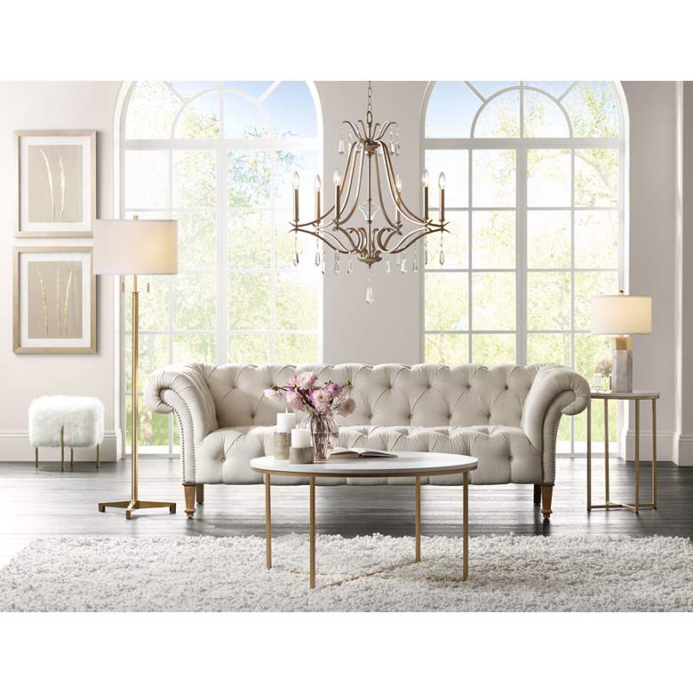 Image 1 Possini Euro Encino 60" Antique Brass Modern Tripod Floor Lamp in scene