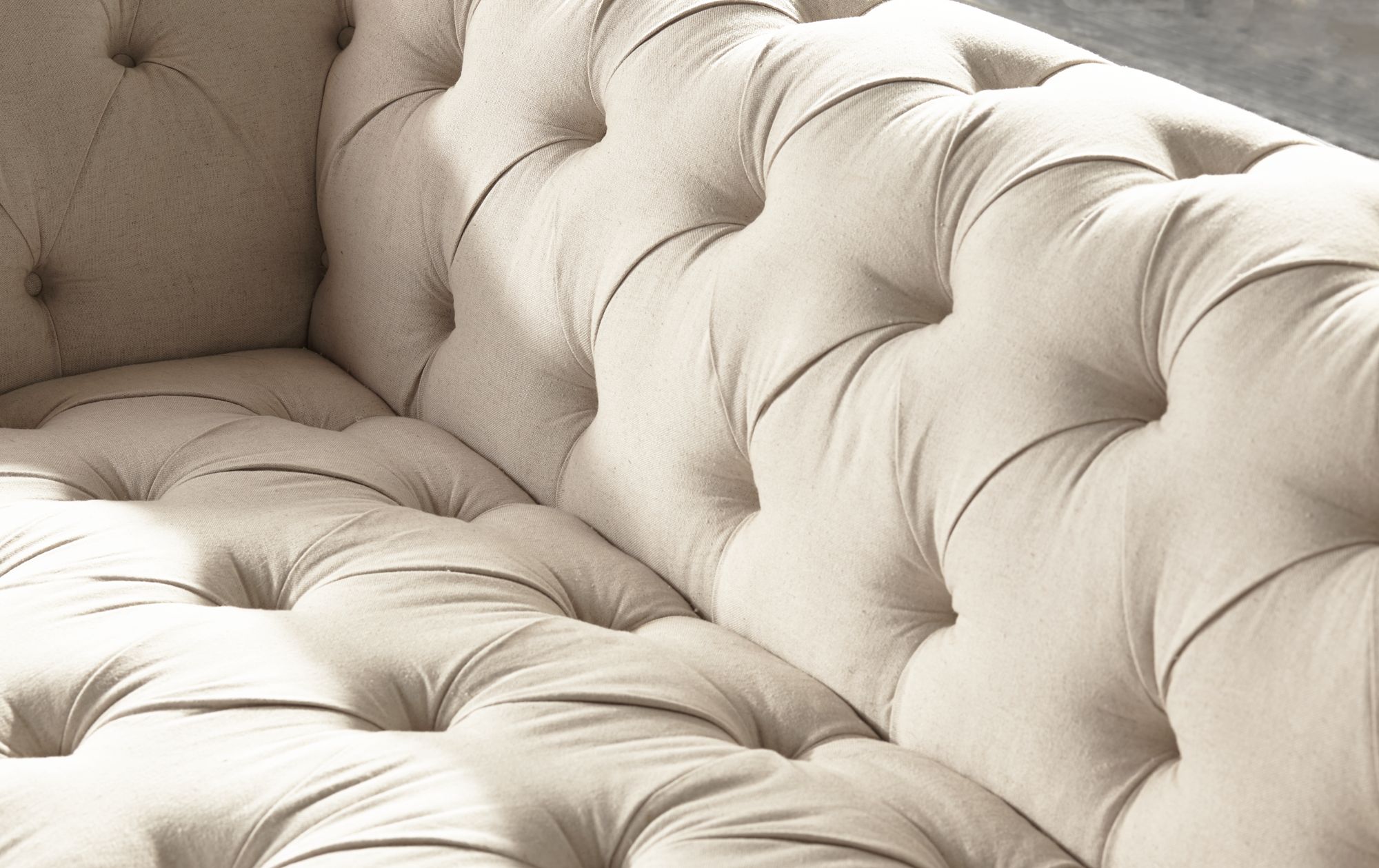 55 Downing Street Tessa 90 3/4" Wide Tufted Beige Linen French Sofa in scene