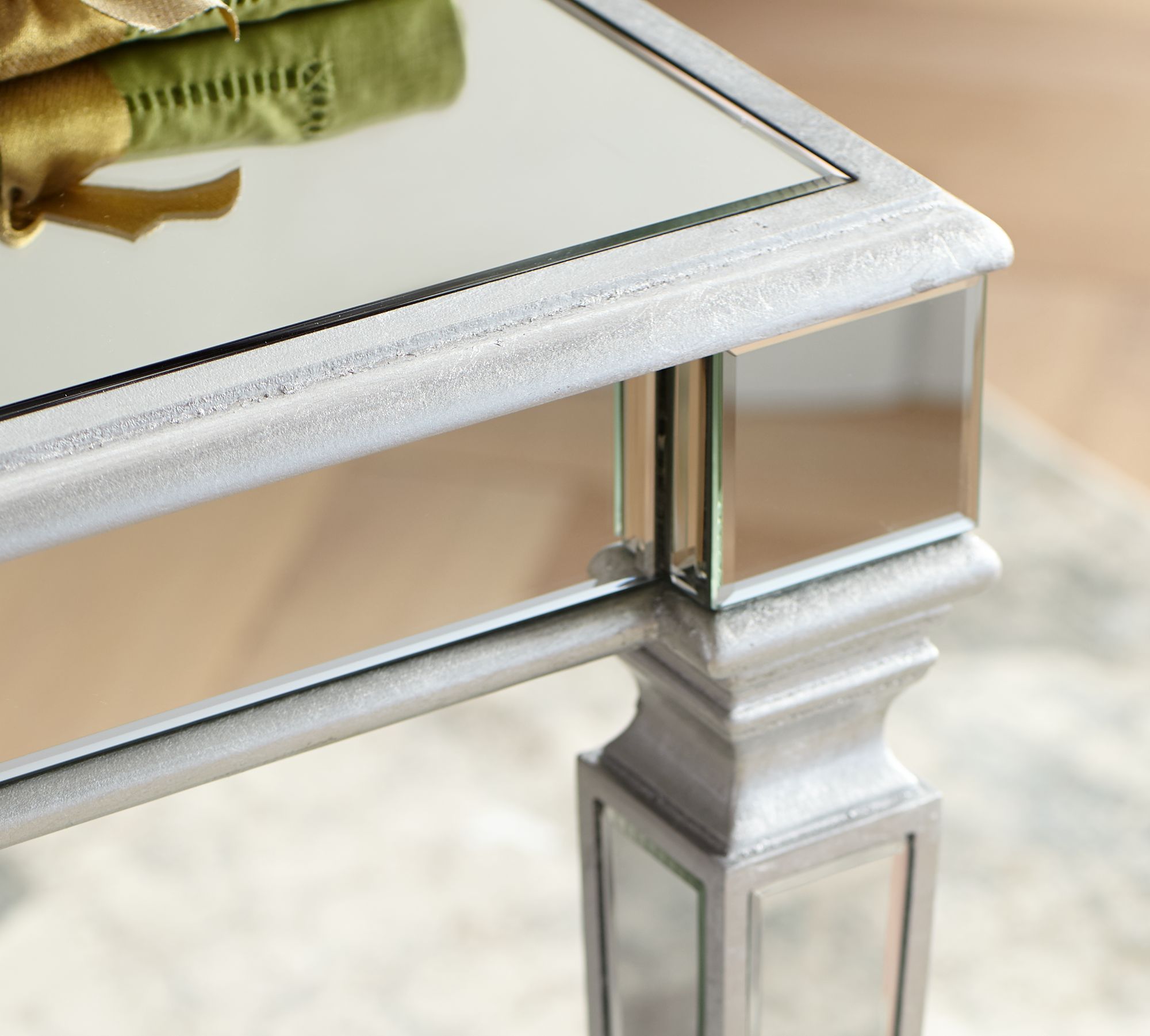 Veronica 71" Wide Silver and Mirror Dining Table in scene