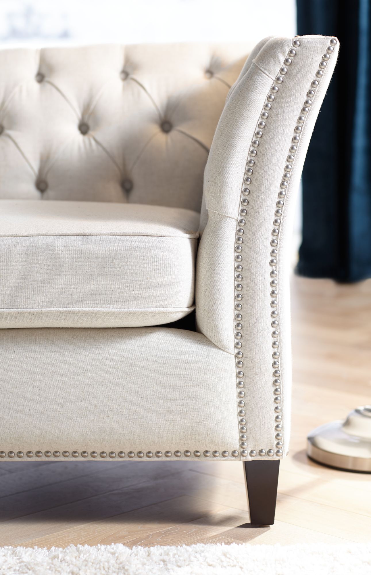 Brianna 88 1/2" Wide Tufted Beige Linen Upholstered Sofa in scene