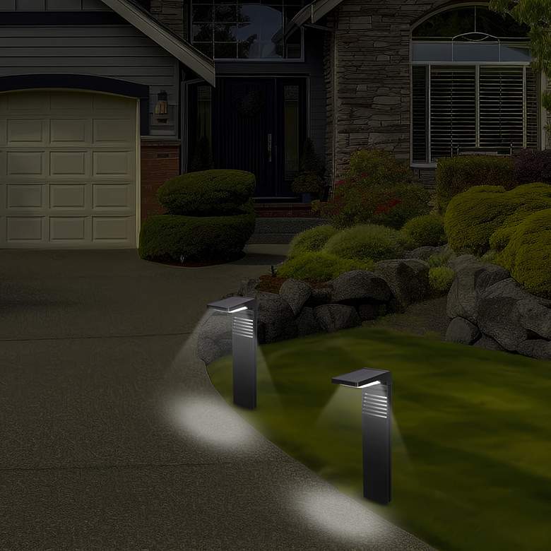 Image 1 Goshi 16 1/2"H Black LED Solar L-Shaped Path Lights Set of 2 in scene