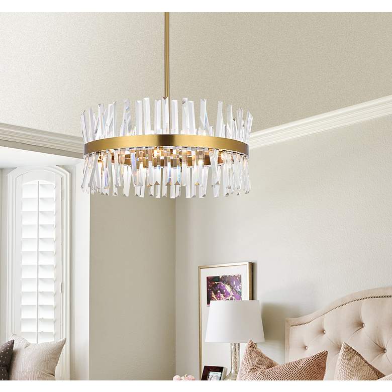 Image 1 Serephina 25" Wide Satin Gold Crystal 14-Light Pendant in scene