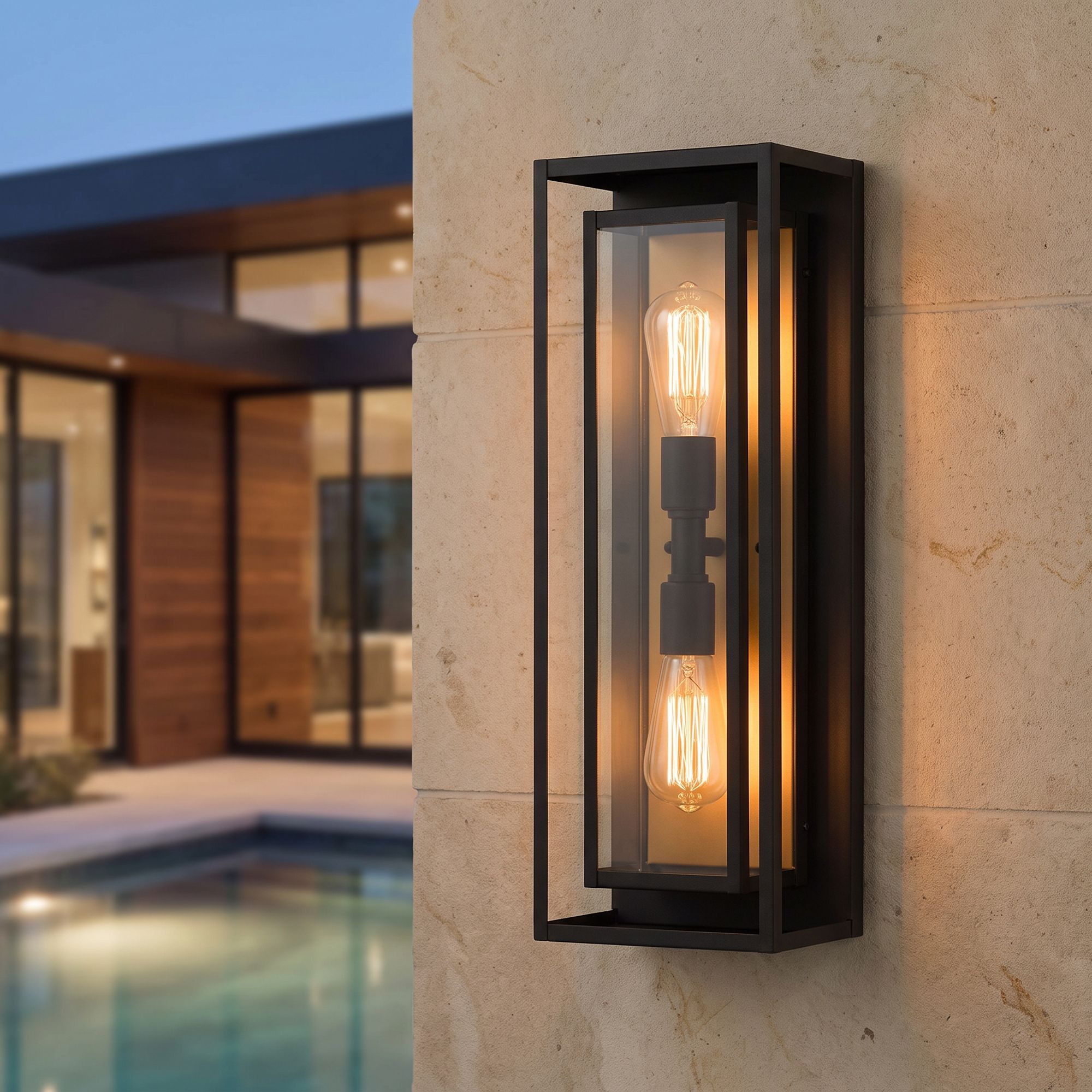 Image 1 Possini Euro Metropolis 22" High Black and Gold Outdoor Wall Light in scene