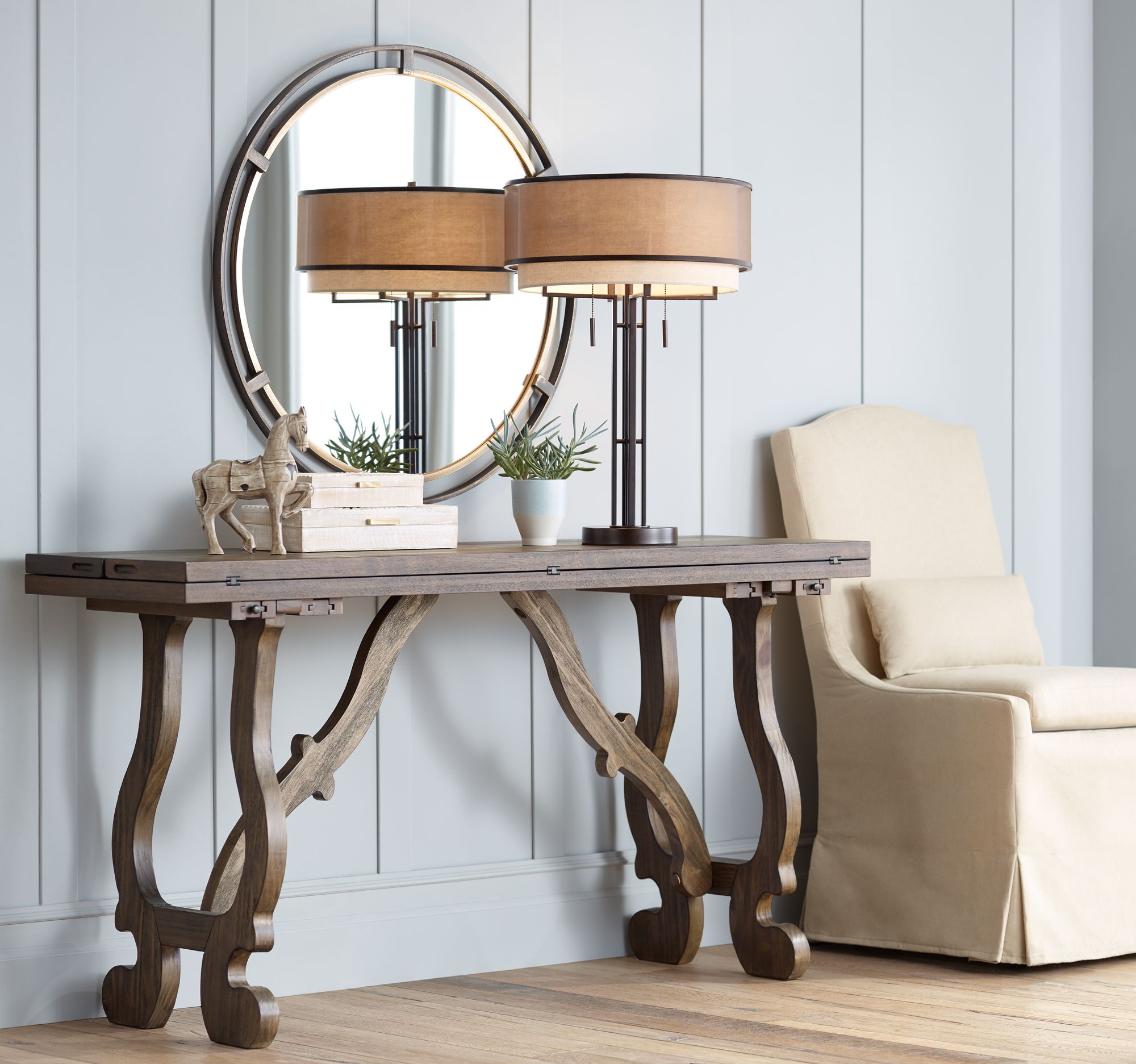 Uttermost Starbird Bronze and Gold 34" Round Wall Mirror in scene