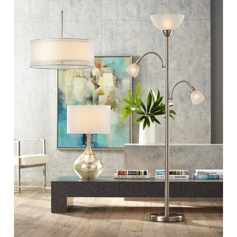 Image 1 Possini Euro Alexei 72" Brushed Nickel Gooseneck Torchiere Floor Lamp in scene