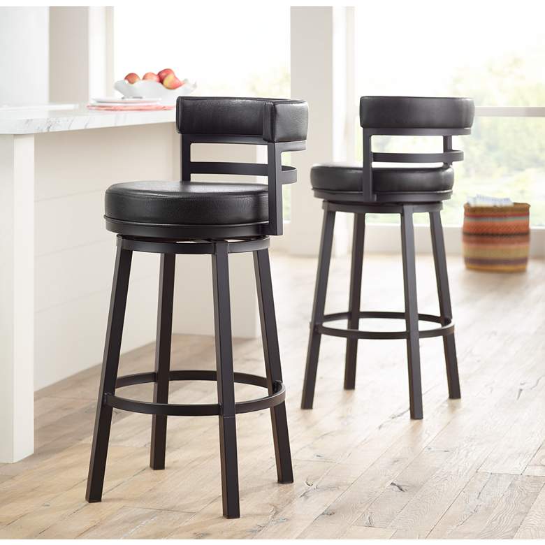 Image 1 Madrid 30 1/2" Ford Black Faux Leather Swivel Bar Stool in scene