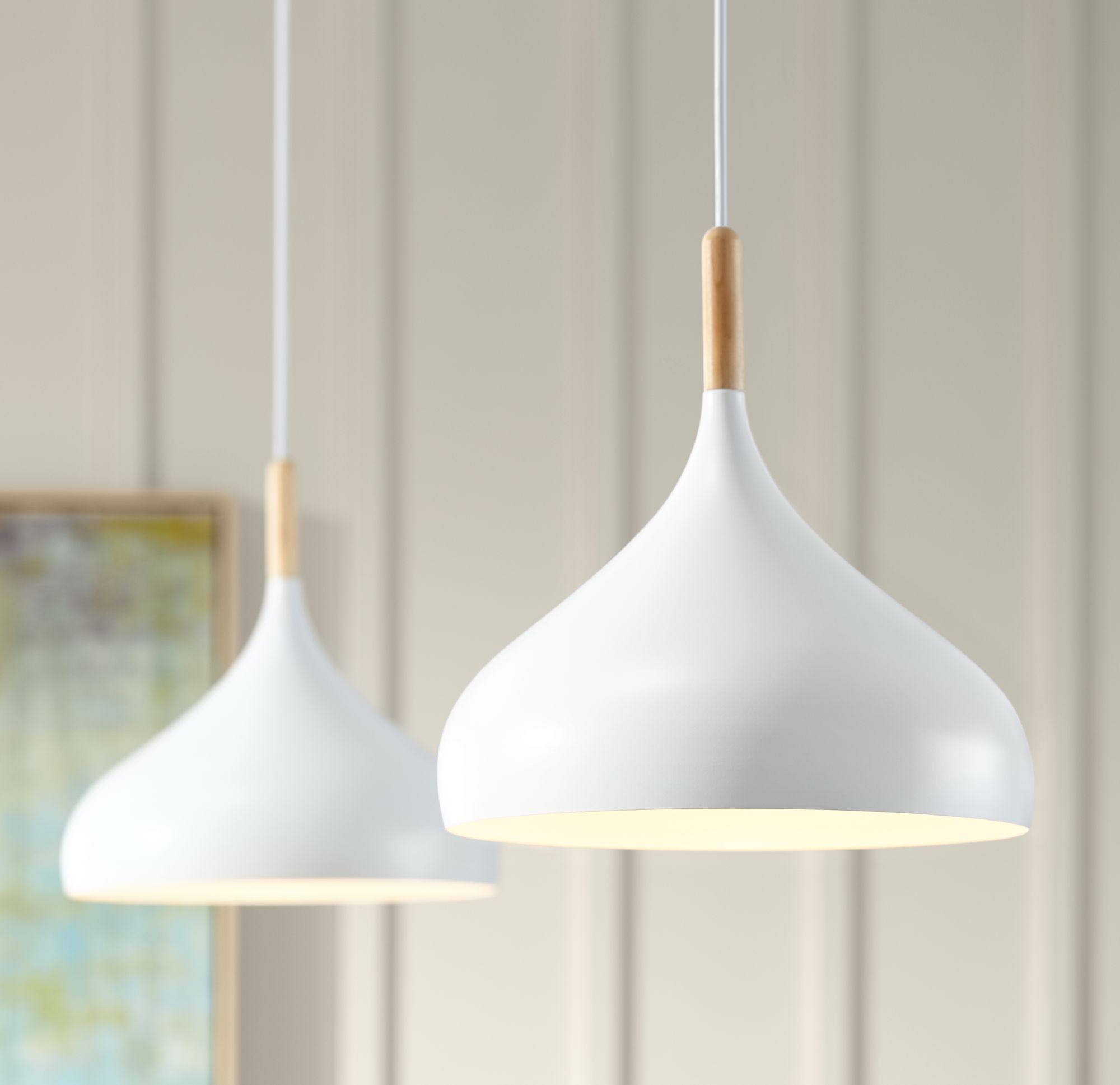 Possini Euro Felton 13" Wide White and Wood Modern Mini Pendant in scene