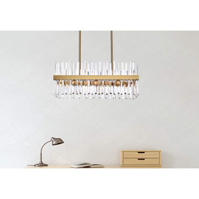 Image 1 Serephina 30"W Satin Gold Crystal 16-Light Linear Chandelier in scene