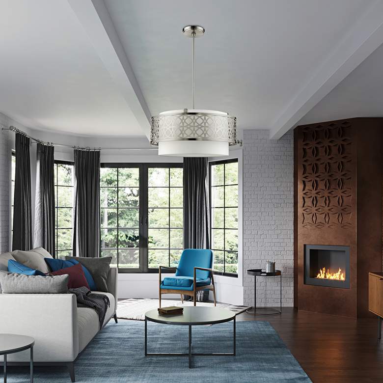 Image 1 Calinda 4 Light Brushed Nickel Pendant Chandelier in scene
