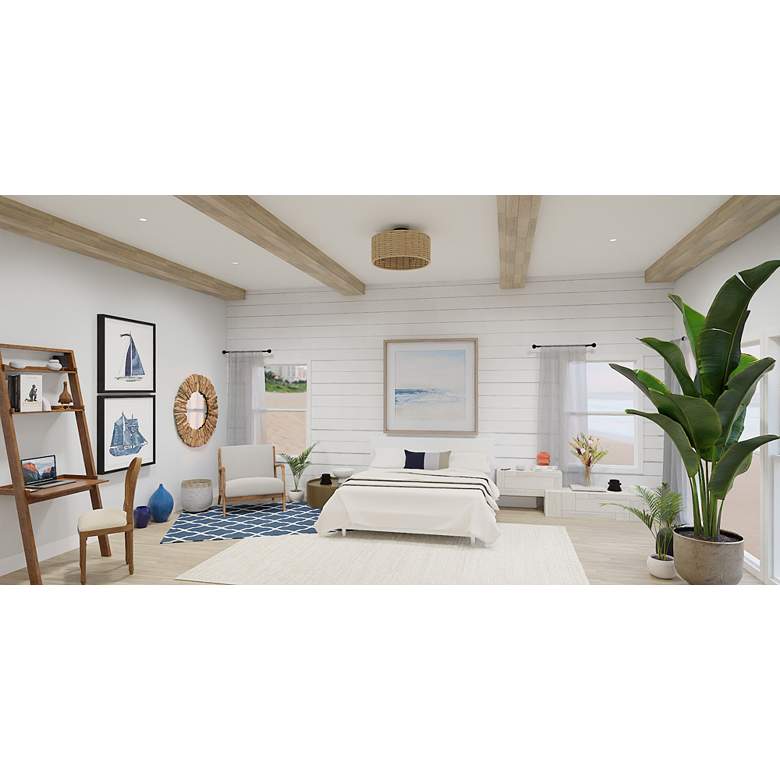 Image 1 14" Quoizel Islander Matte Black and Hemp LED Ceiling Fan with Remote in scene