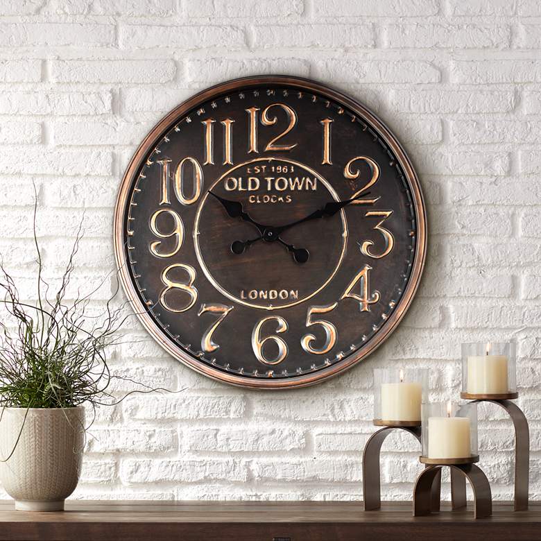 Image 1 1863 Old Town London 23 1/2 inch Wide Rustic Vintage Wall Clock